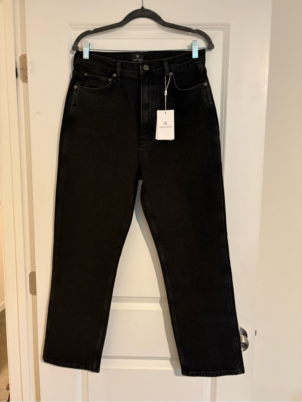 Anine Bing Black High-Rise Straight-Leg Jeans